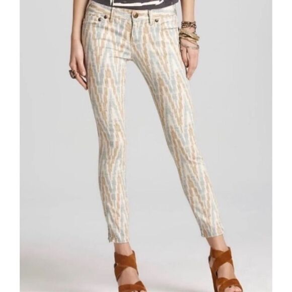 Free People Ankle Pant Jean Ikat Print Cropped Skinny Women’s Sz 29 - Picture 1 of 12